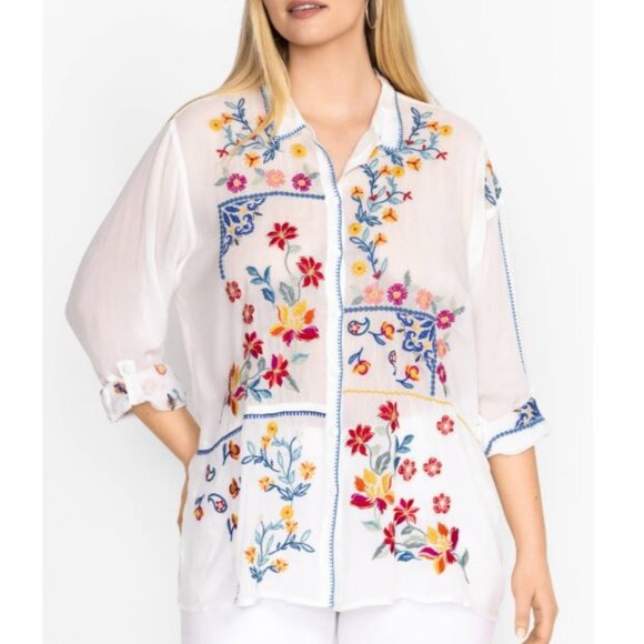 NWT Johnny Was Biya 3J Workshop JWLA Embroidery Blouse Tunic Top Zodea Collar - Picture 1 of 10